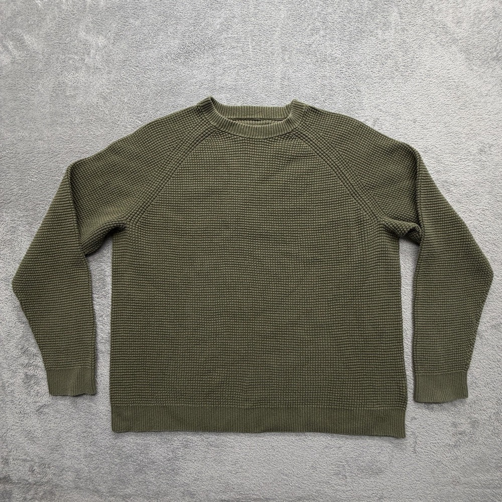 REI Cooperative Sweater Mens Large Green Waffle-Knit Cotton Pullover Lightweight